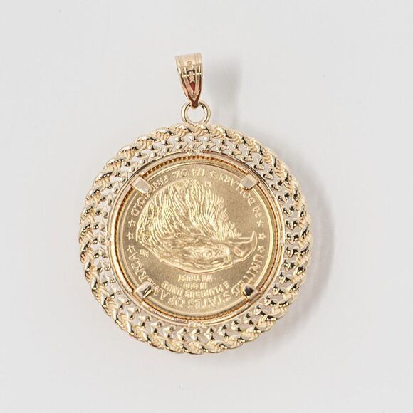 New 14k Gold Double Row Diamond Cut Bezel With 1/4oz American Eagle Coin - Picture 6 of 15
